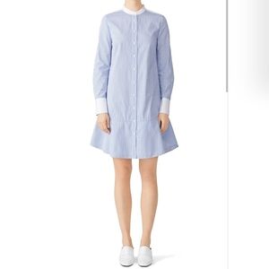 Tory Burch Cotton Long-Sleeve Blue & White Cora Striped Collared Shirtdress EUC